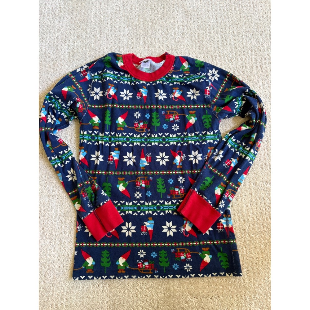 Hanna Andersson Pajama Top Women Small Blue Holiday Gnome Fair Isle Cotton